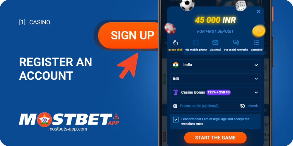 Register an account at Mostbet India