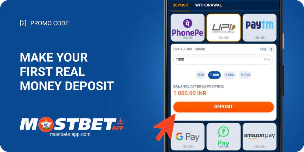 Make your first deposit on Mostbet India