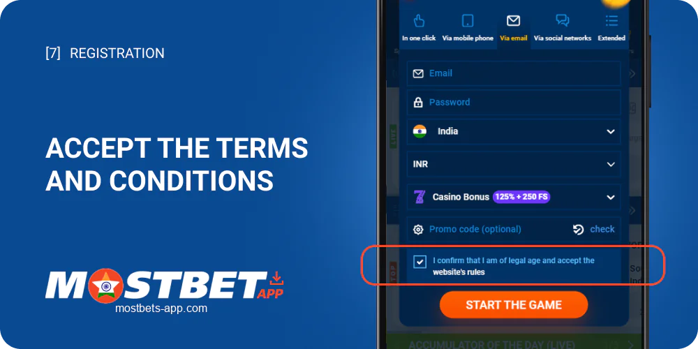 Accept the terms and conditions of Mostbet