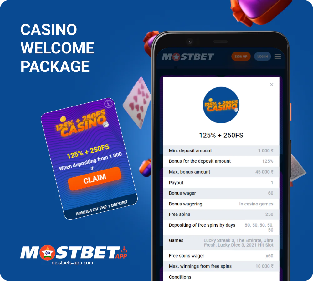 Welcome casino bonus at Mostbet India