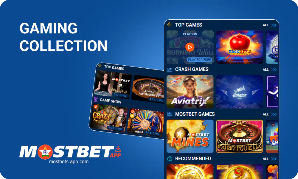 Variety of casino game in Mostbet India app