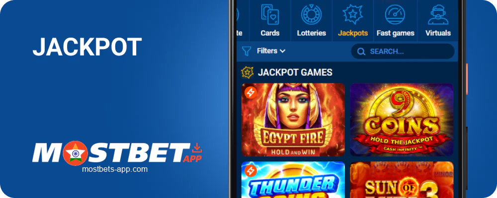 Jackpot Games in Mostbet India mobile app