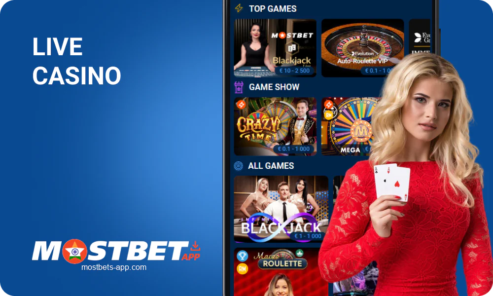 Live dealer casino in Mostbet India mobile app