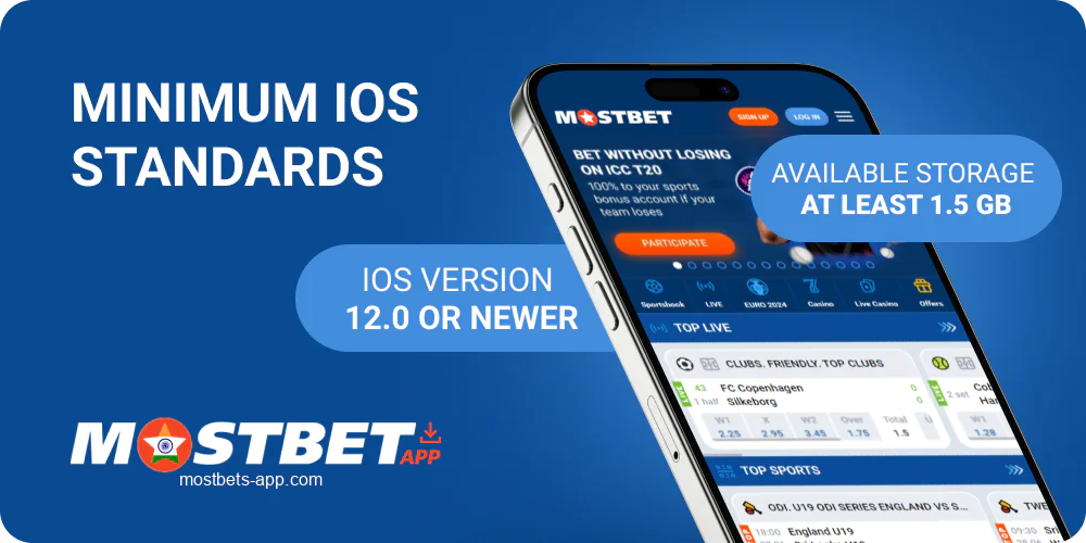 Minimum iOS technical requirements for the Mostbet India app