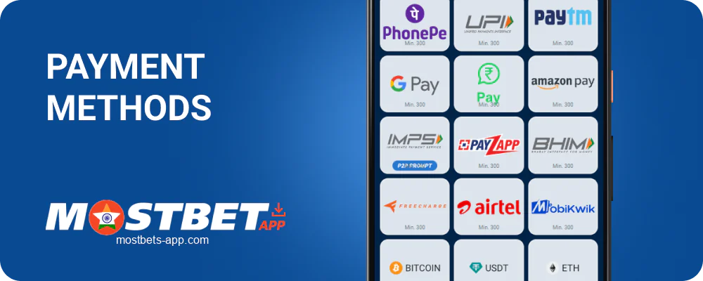 Payment methods in Mostbet app in India