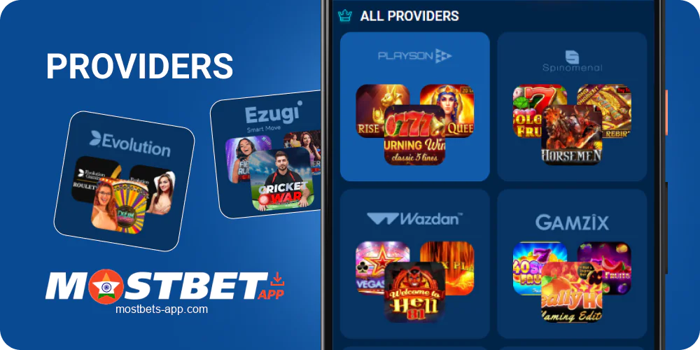 Gaming providers at Mostbet India