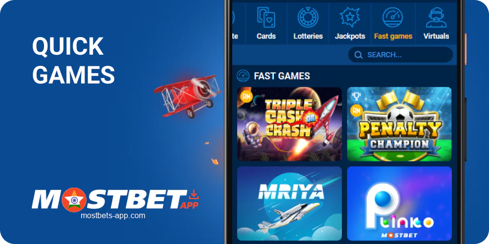 Fast Games in Mostbet India mobile app