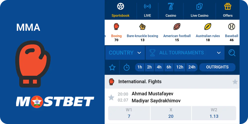 MMA betting in Mostbet India